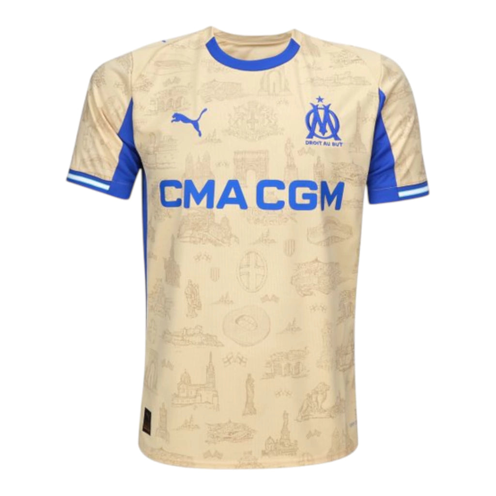 Camisa Olympique Marseille IV 25/26 - Torcedor Puma Masculina - Bege e azul