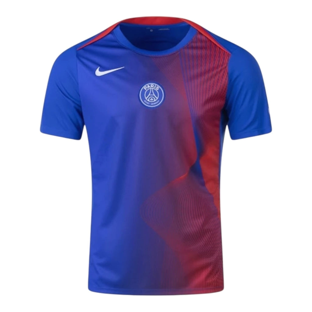 Camisa Paris Saint-Germain Pré-jogo 25/26 - Torcedor Nike Masculina - Azul e vermelha